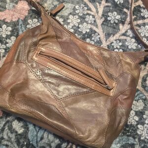 Vintage Jaclyn Smith Patchwork Leather Hobo Bag Brown Bronze 90s